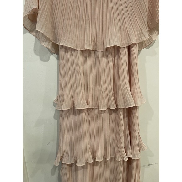 Lulus Blush Pleated Off-the-Shoulder Tiered Midi Dress Romantic Wedding Coquette - Picture 4 of 7